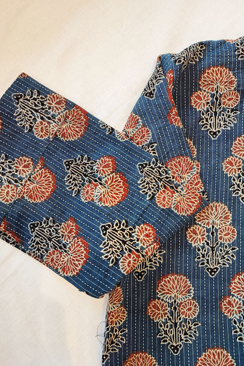 Aegan Blue Blockprinted Cotton Contemporary Blouse/Crop Top