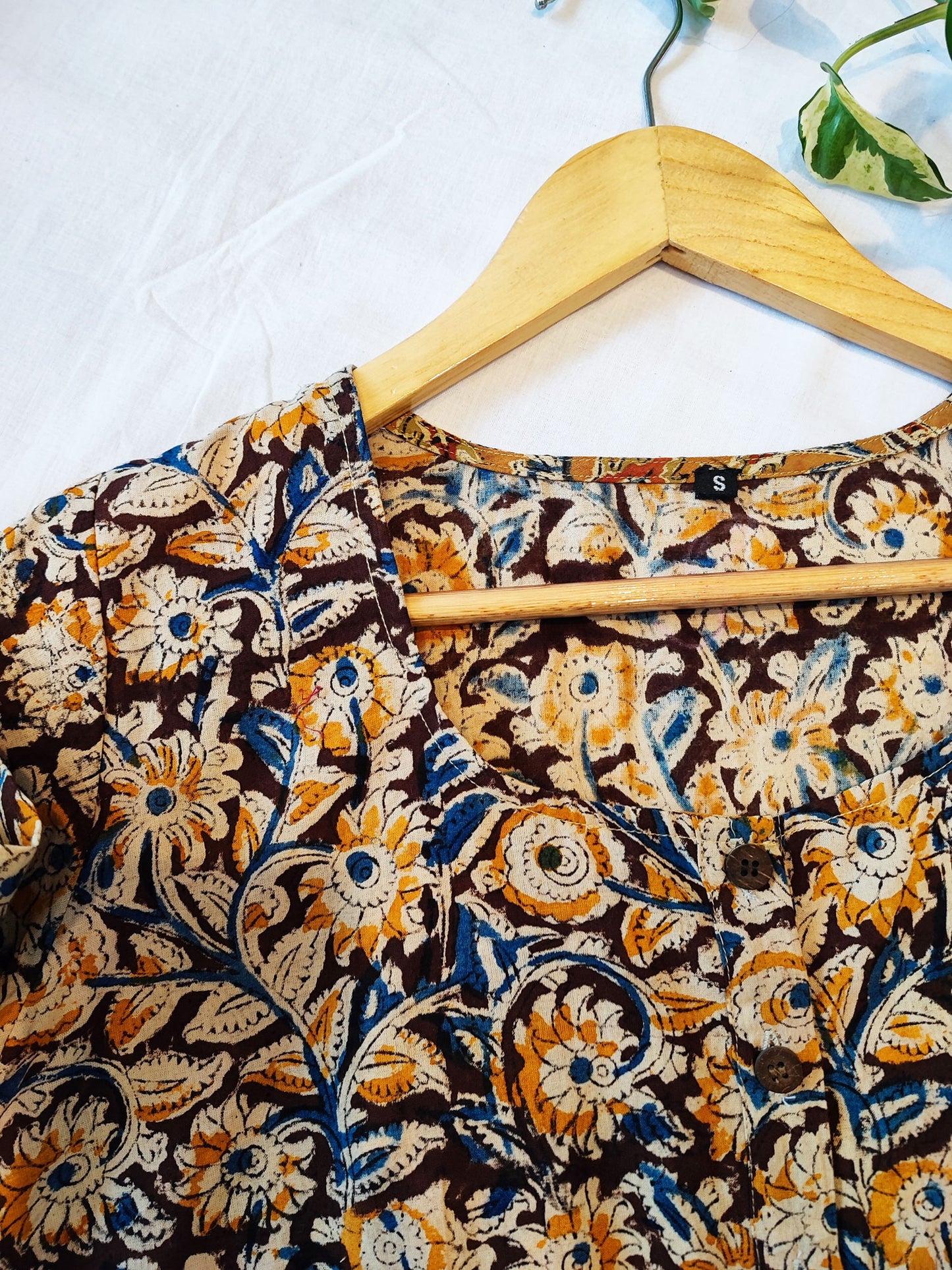 Blue & Yellow Cotton Handblock Printed Contemporary Blouse/ Crop Top