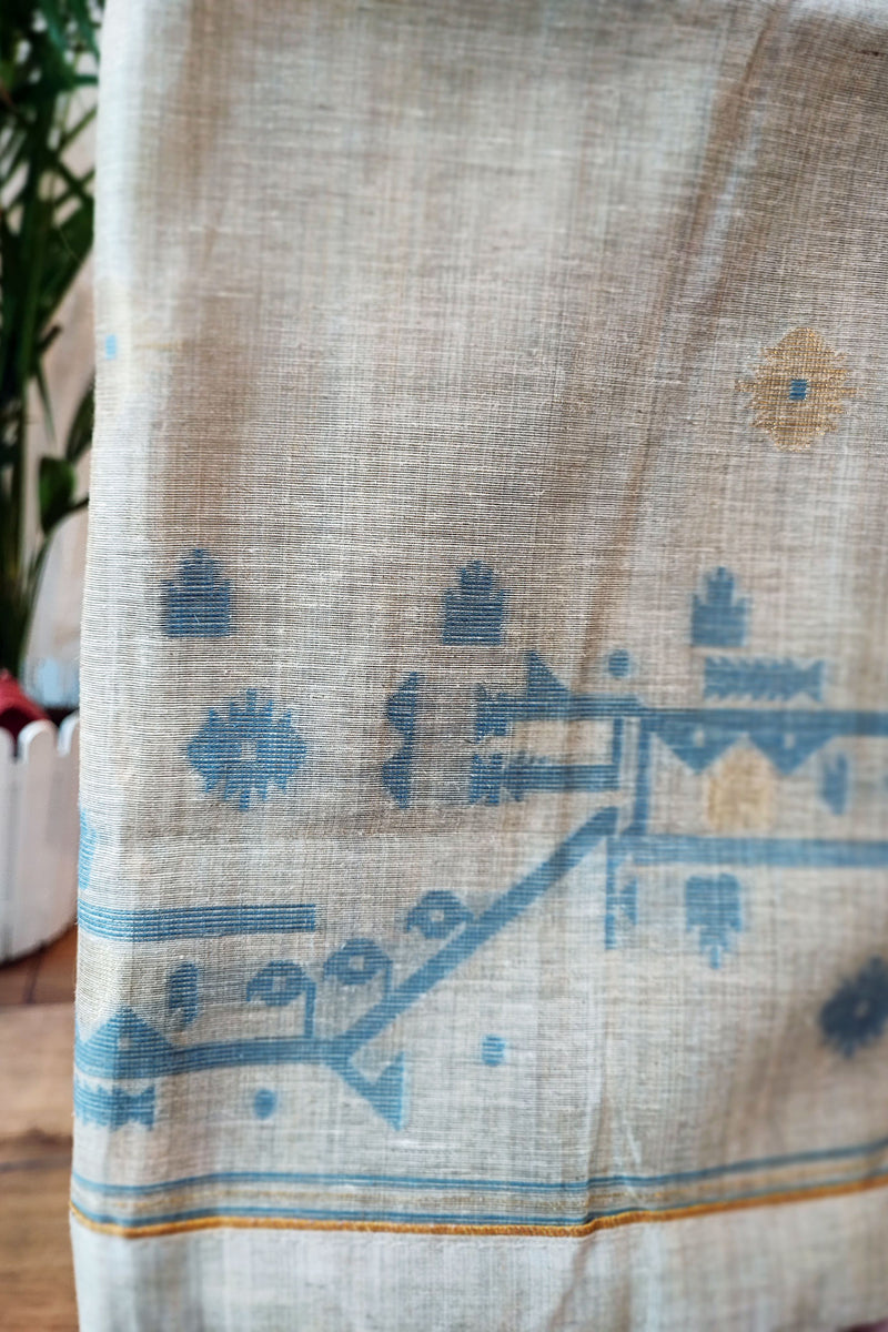 Sky Blue & White Chanderi Silk by Resham Woven Jamdani Suit