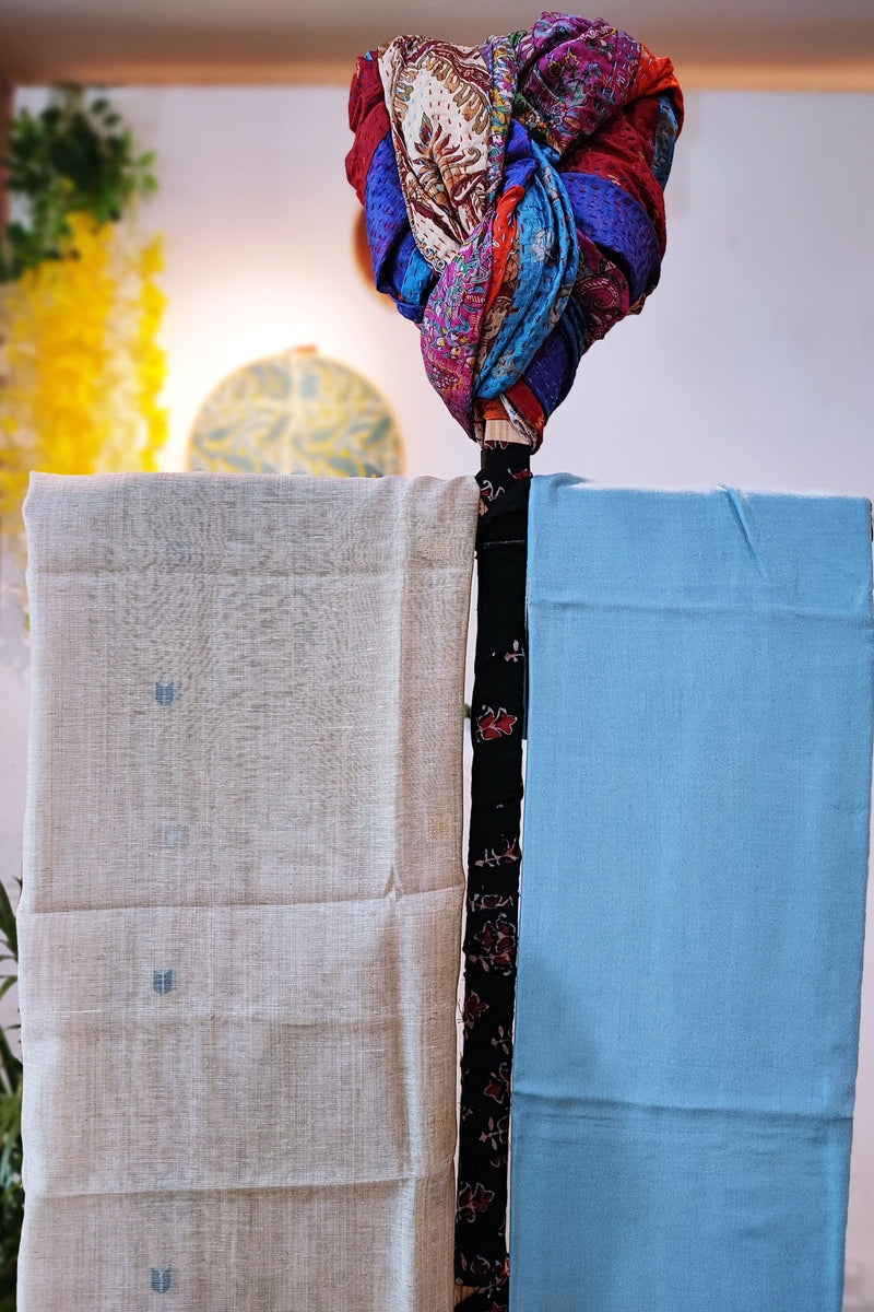 Sky Blue & White Chanderi Silk by Resham Woven Jamdani Suit