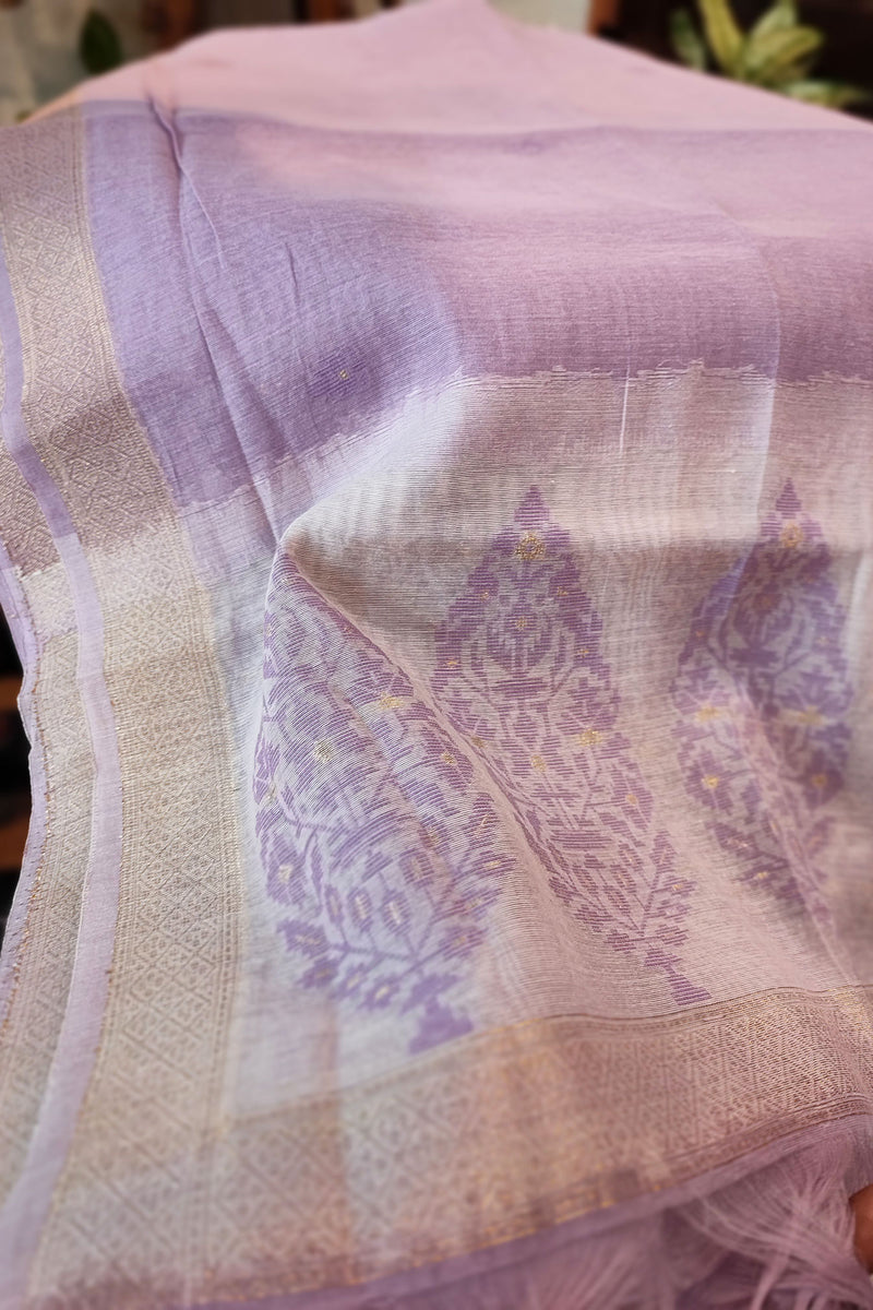 Lilac & White Chanderi Silk by Resham Woven Jamdani Suit