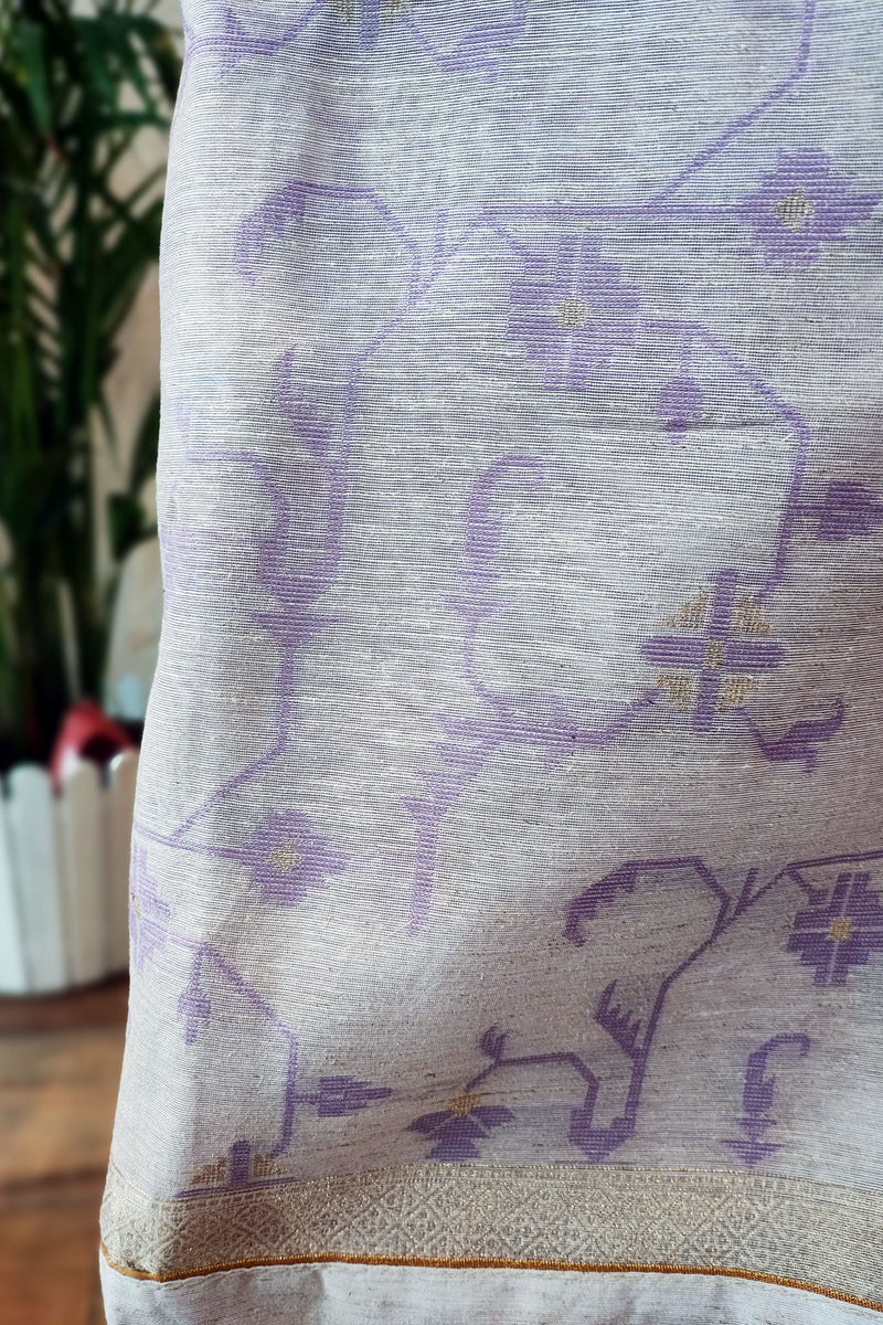Lilac & White Chanderi Silk by Resham Woven Jamdani Suit