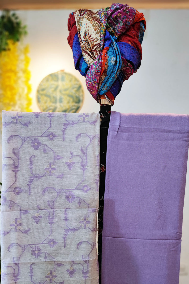 Lilac & White Chanderi Silk by Resham Woven Jamdani Suit