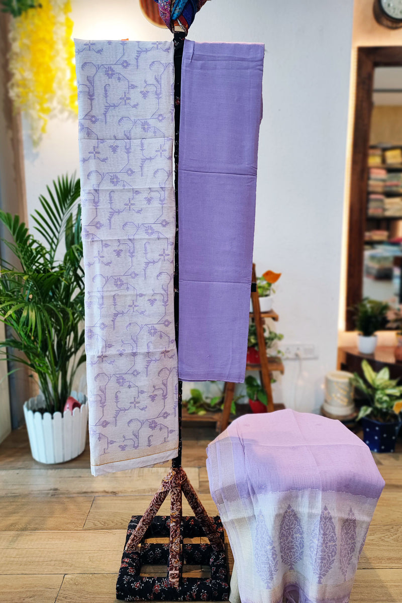 Lilac & White Chanderi Silk by Resham Woven Jamdani Suit