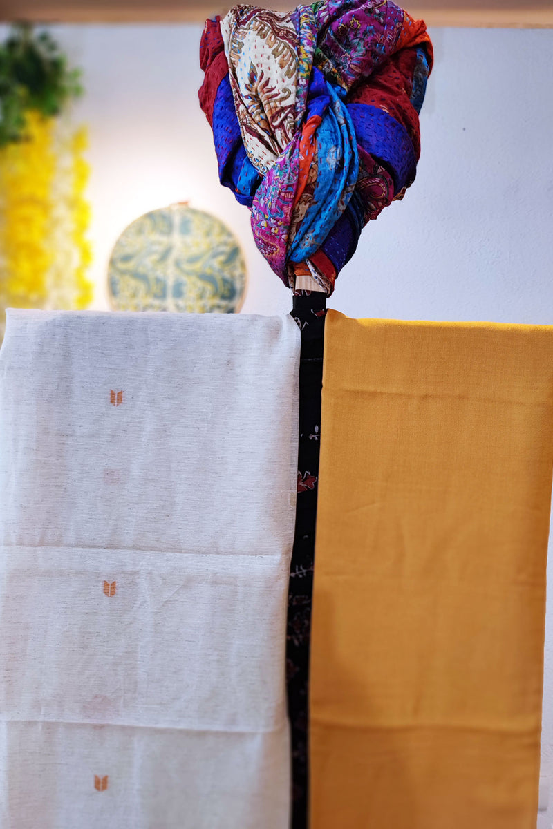 Mustard & White Chanderi Silk by Resham Woven Jamdani Suit