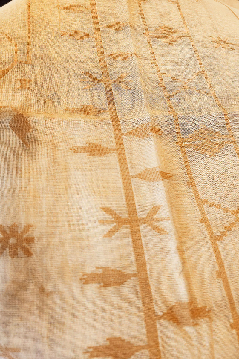 Mustard & White Chanderi Silk by Resham Woven Jamdani Suit