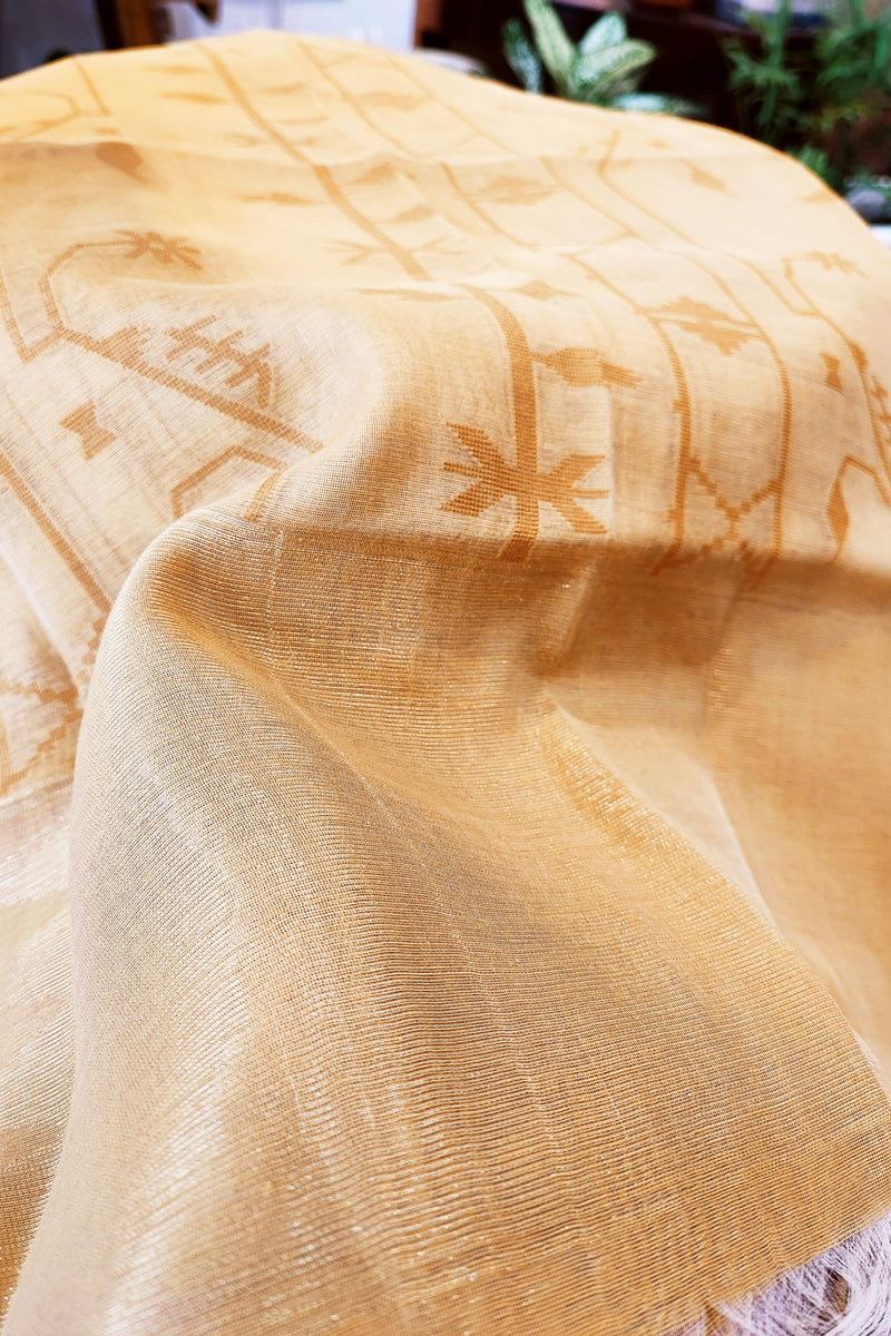 Mustard & White Chanderi Silk by Resham Woven Jamdani Suit