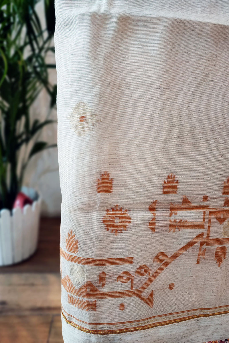 Mustard & White Chanderi Silk by Resham Woven Jamdani Suit