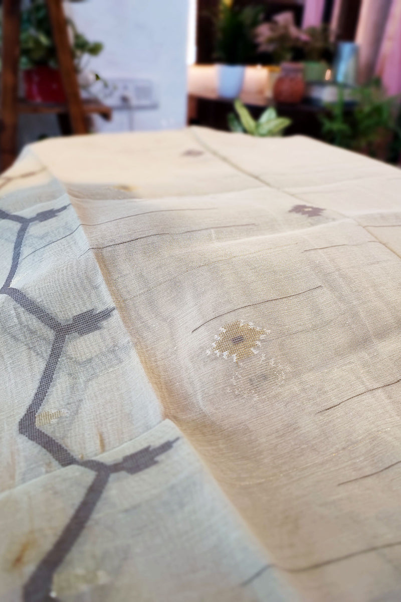 Cream Chanderi Silk by Resham Woven Jamdani Suit