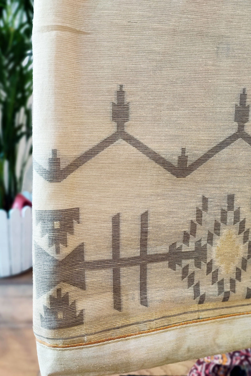 Cream Chanderi Silk by Resham Woven Jamdani Suit