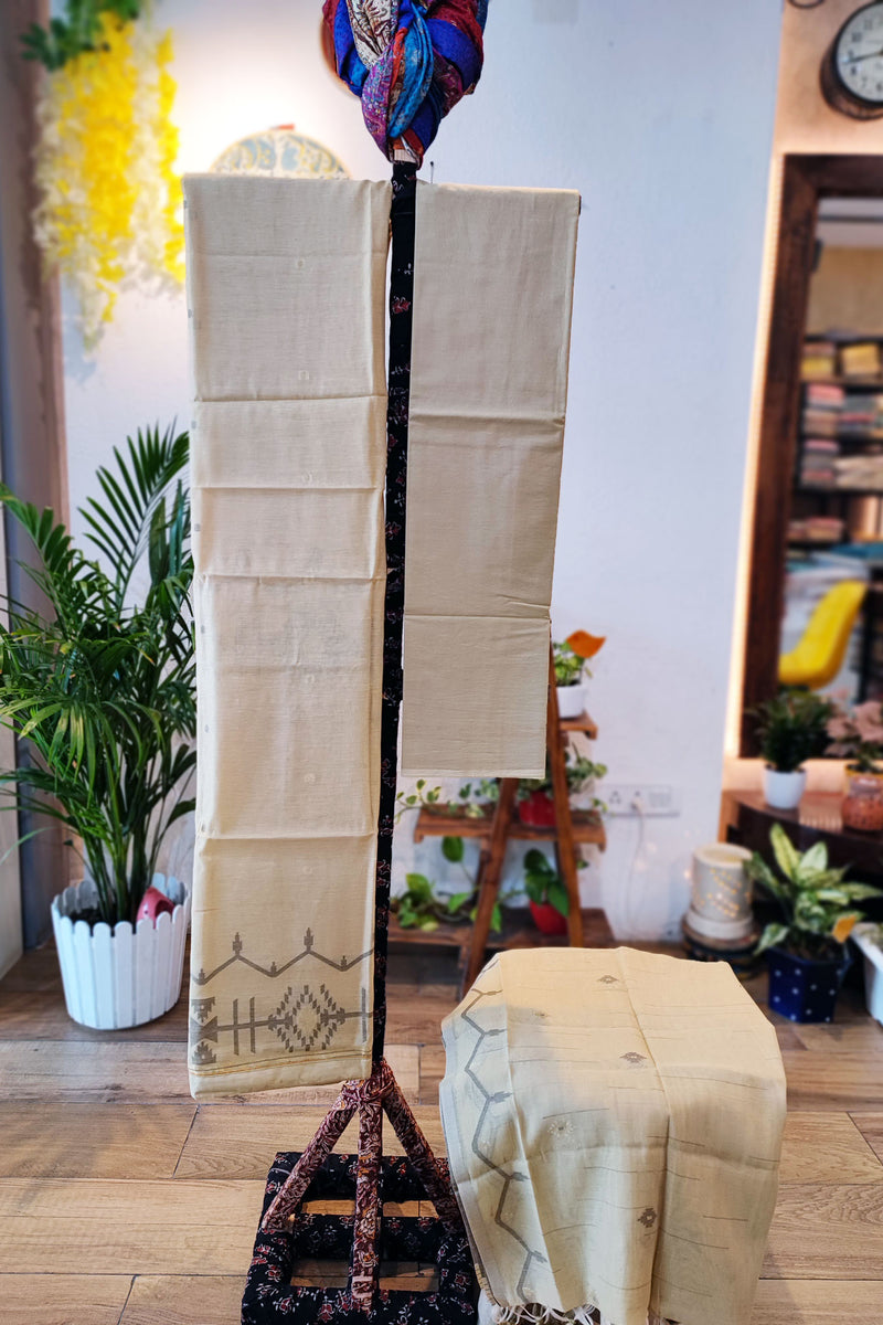 Cream Chanderi Silk by Resham Woven Jamdani Suit