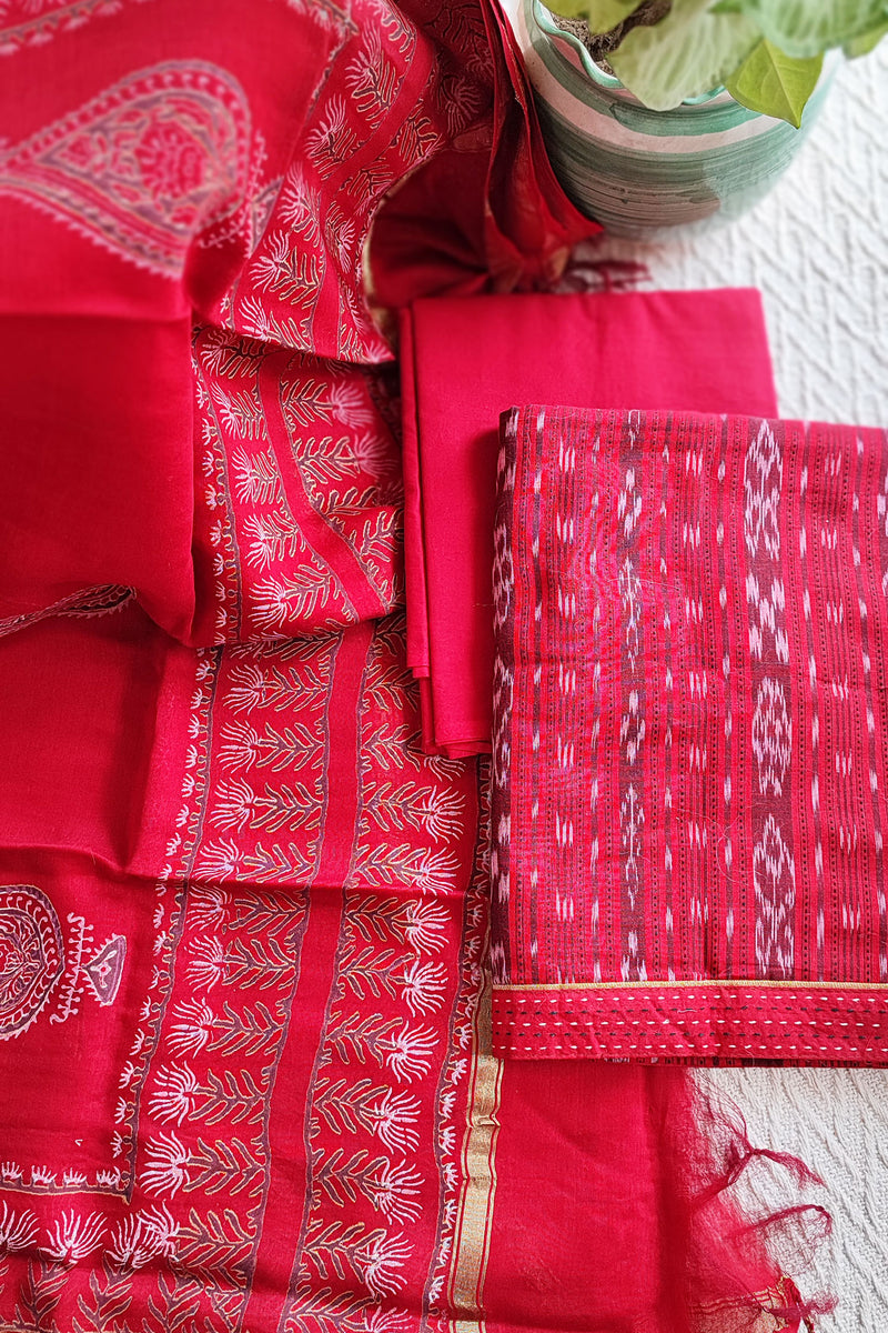 Scarlet Ikkat Shirt & Bottom With Chanderi Silk Handloom Dupatta