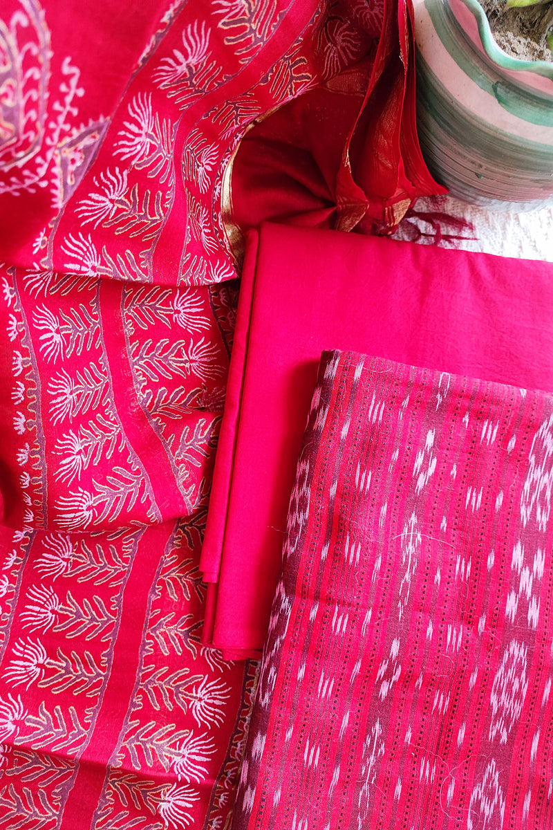Scarlet Ikkat Shirt & Bottom With Chanderi Silk Handloom Dupatta