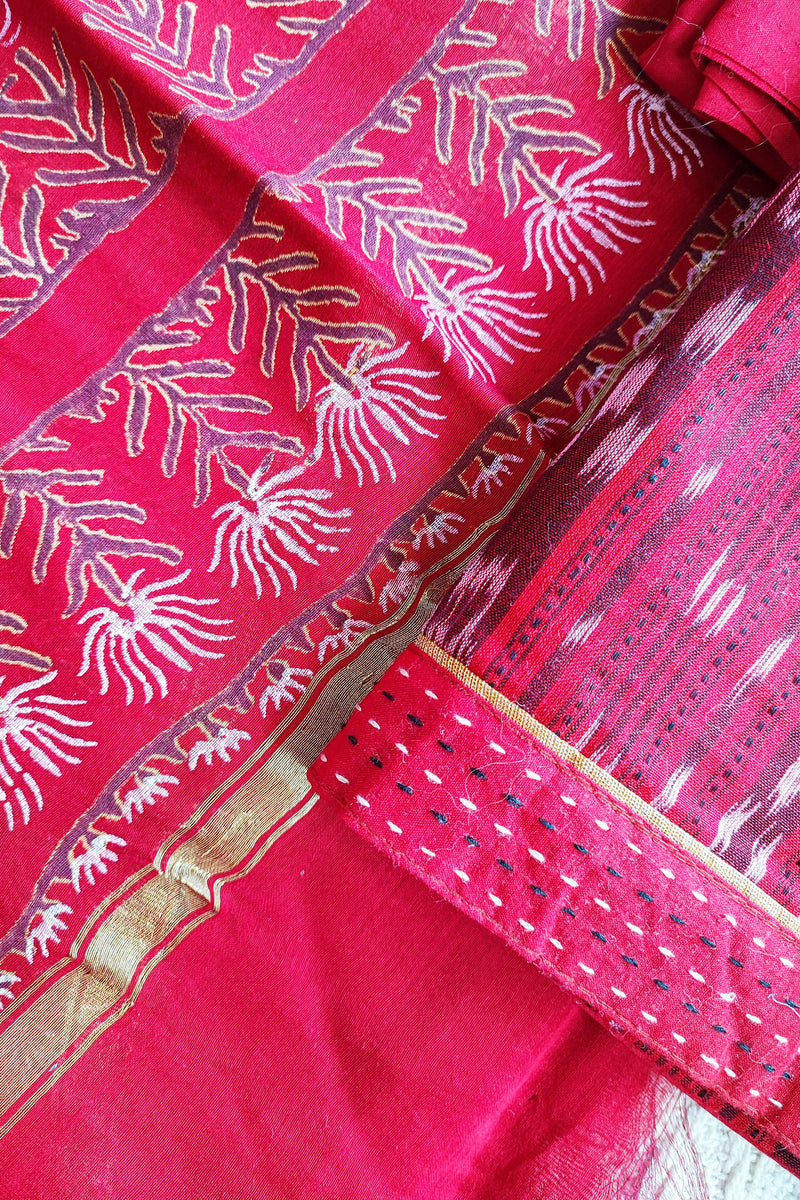 Scarlet Ikkat Shirt & Bottom With Chanderi Silk Handloom Dupatta