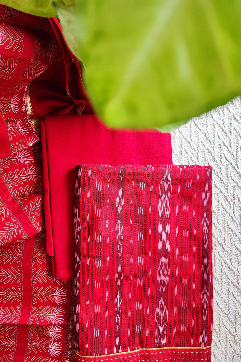 Scarlet Ikkat Shirt & Bottom With Chanderi Silk Handloom Dupatta