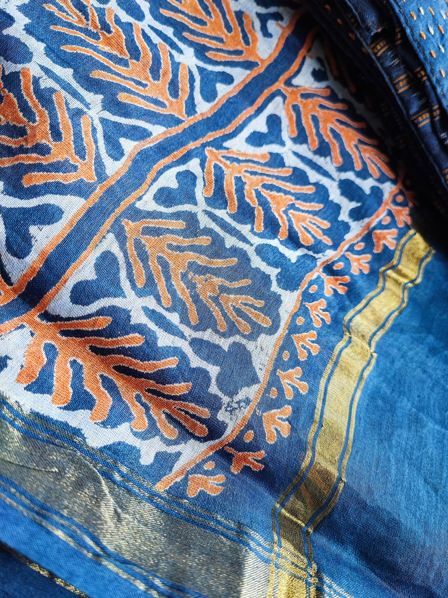 French Blue Ikkat Shirt & Bottom With Chanderi Silk Handloom Dupatta