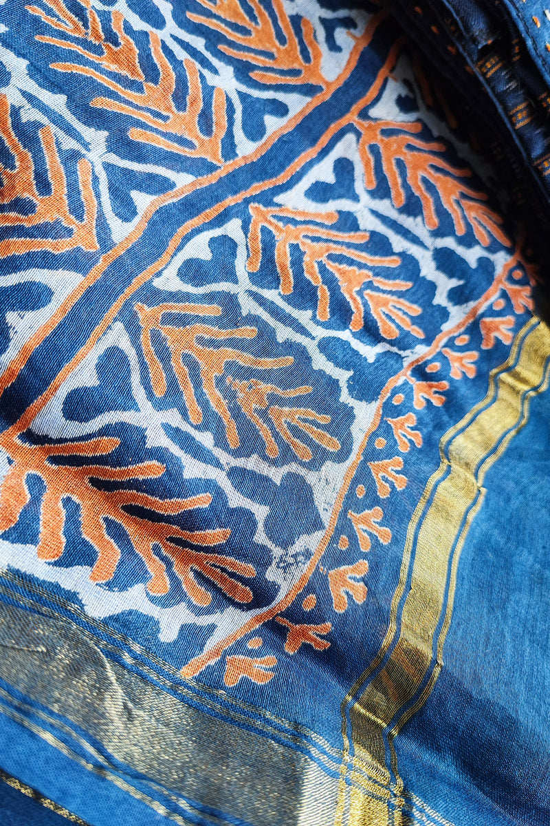 French Blue Ikkat Shirt & Bottom With Chanderi Silk Handloom Dupatta