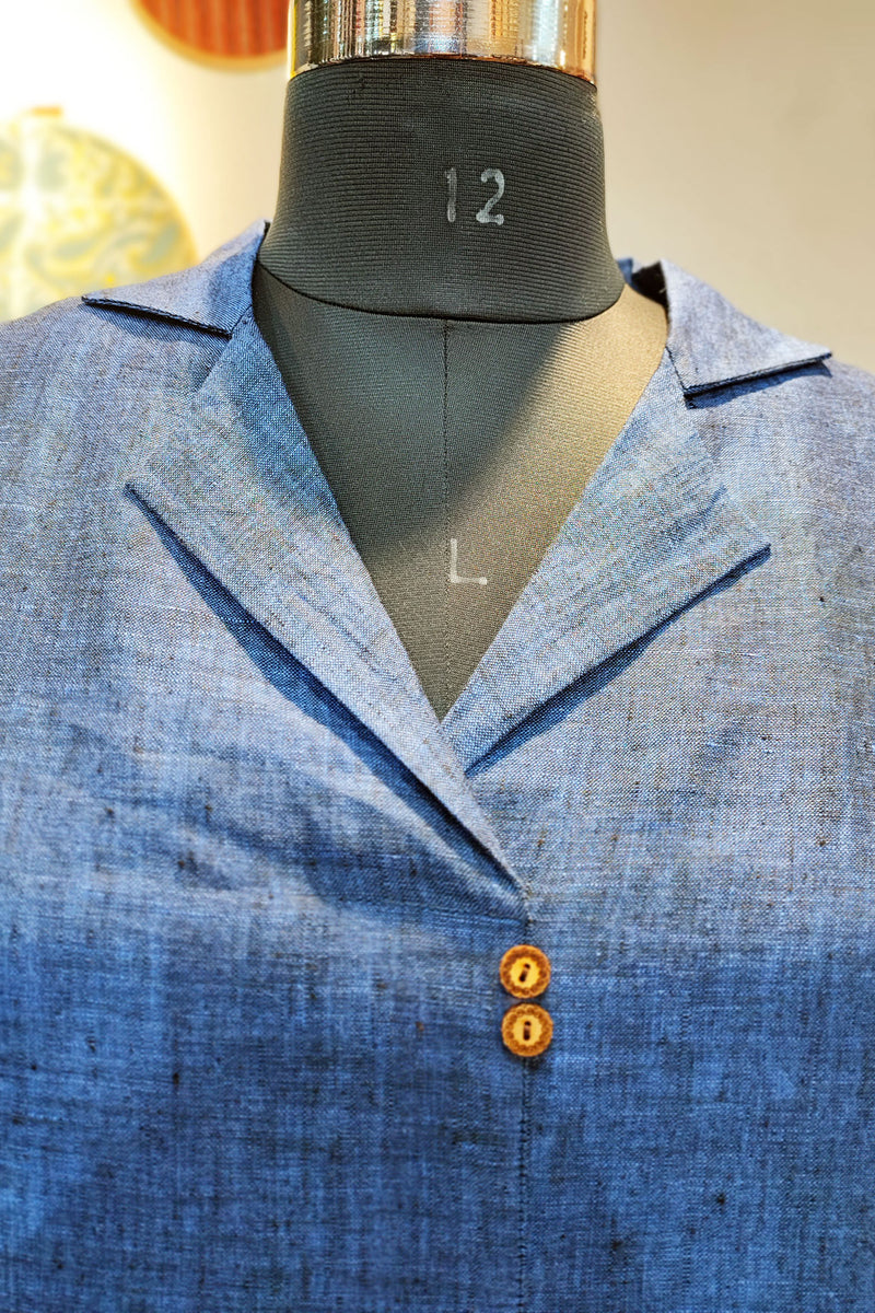 Cobalt Blue Linen Antifit Collared Dress/Kurta