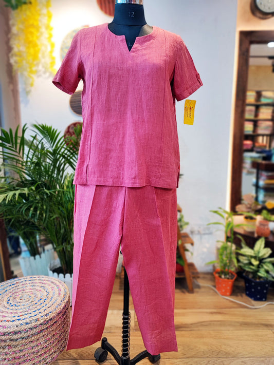 Coral Pink Linen Cord Set