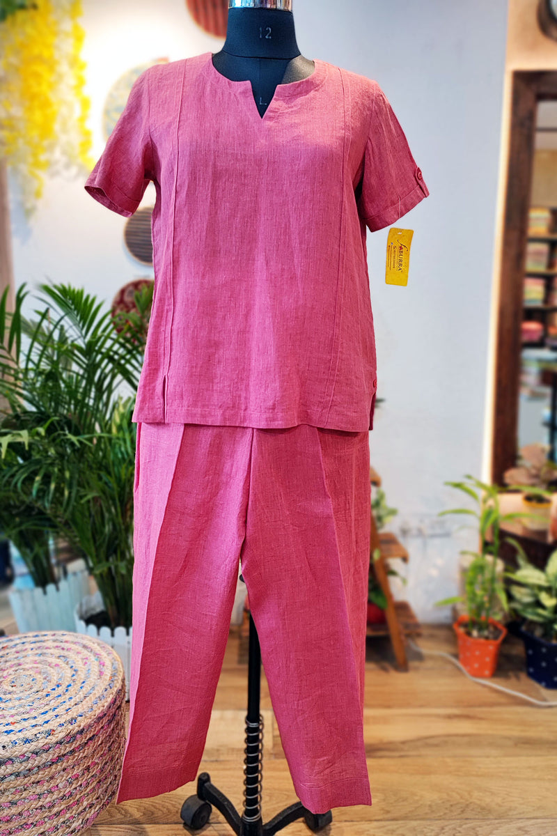 Coral Pink Linen Cord Set
