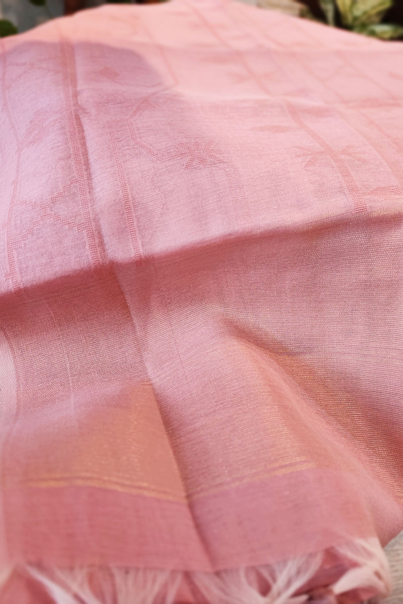 Pink & White Chanderi Silk by Resham Woven Jamdani Suit