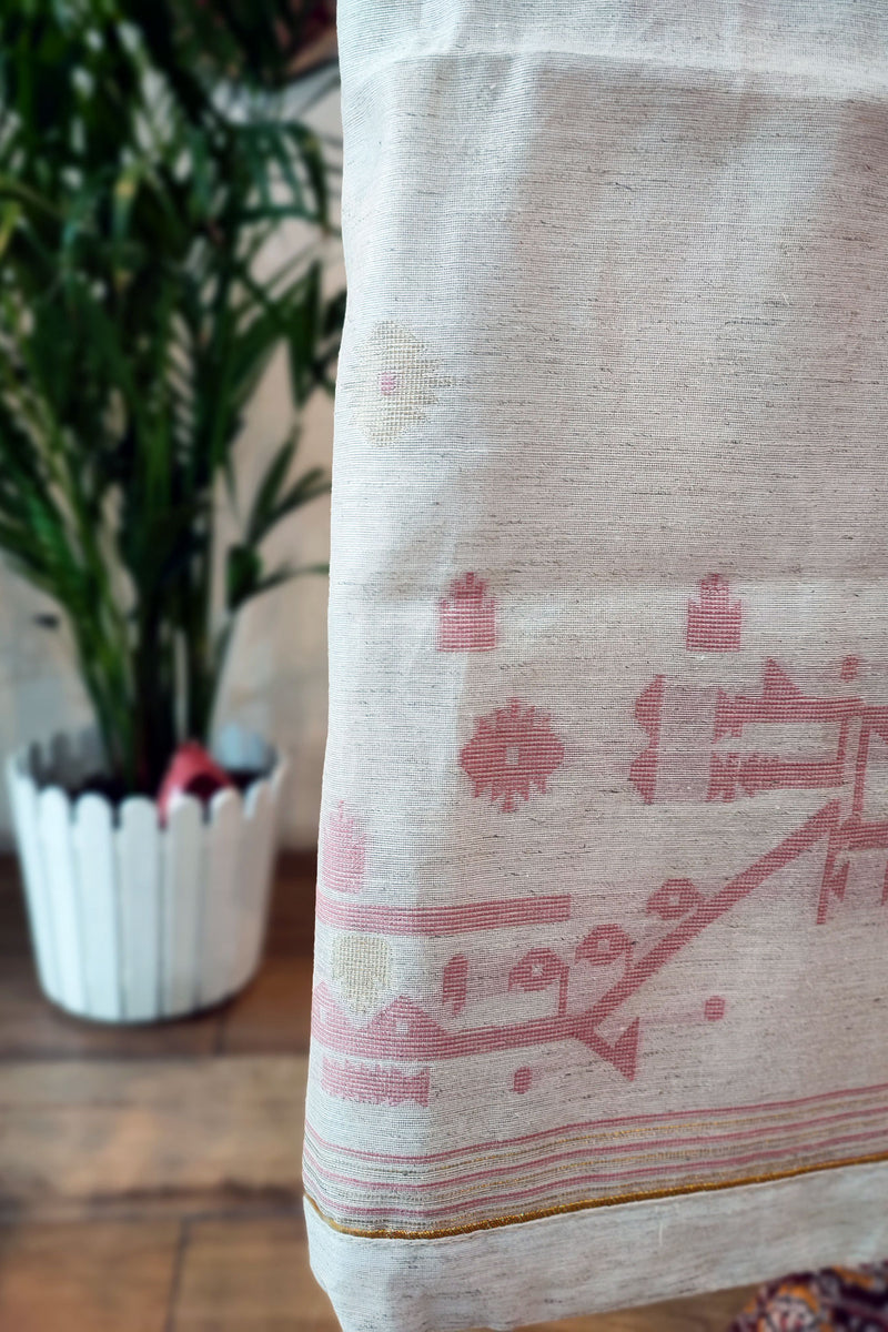 Pink & White Chanderi Silk by Resham Woven Jamdani Suit