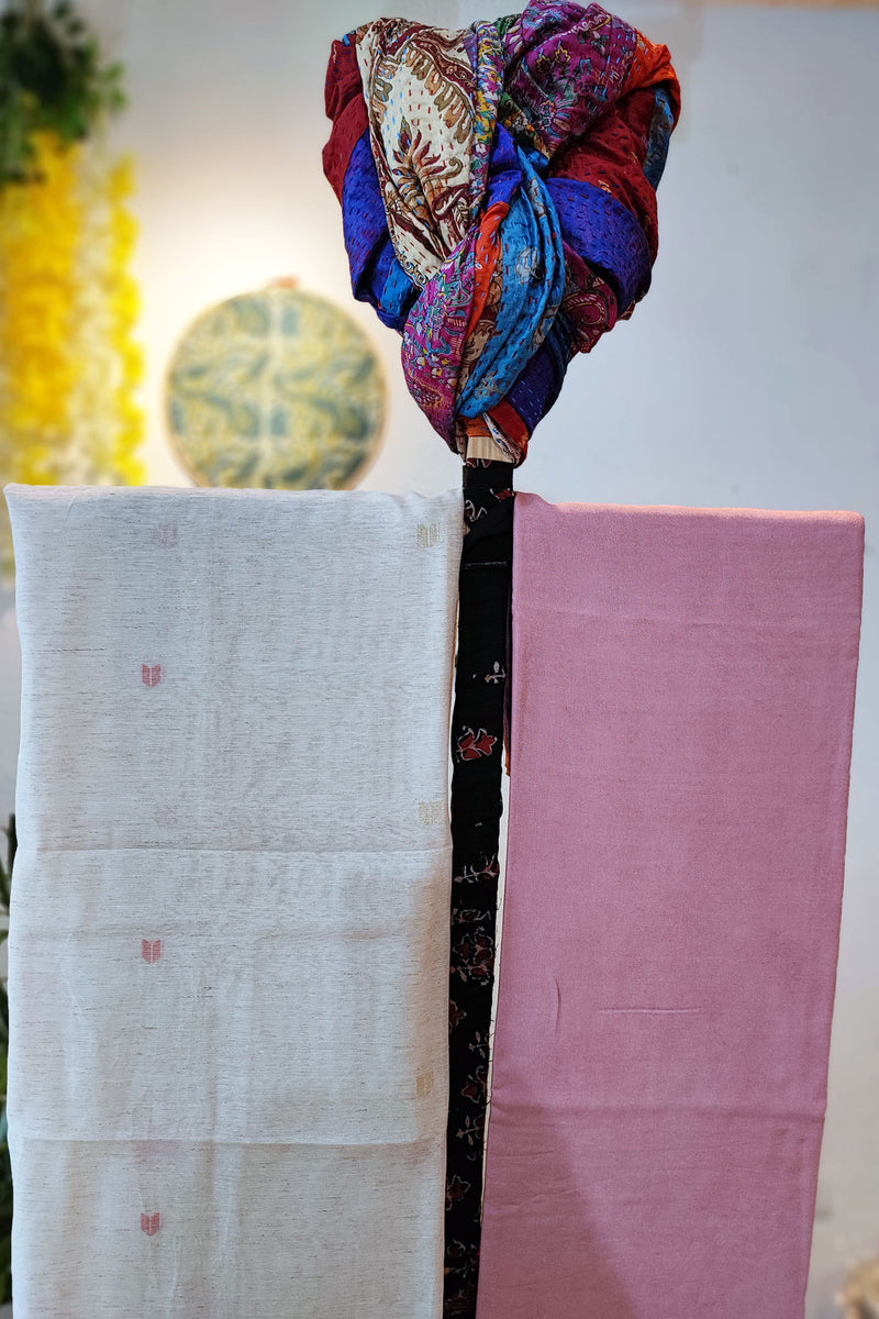 Pink & White Chanderi Silk by Resham Woven Jamdani Suit