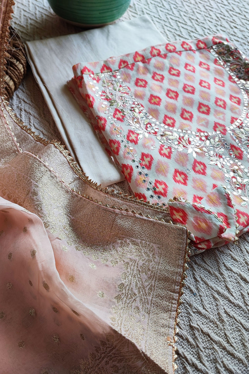 Muslin Silk Suit with Gota Work and Banarsi Georgette Dupatta