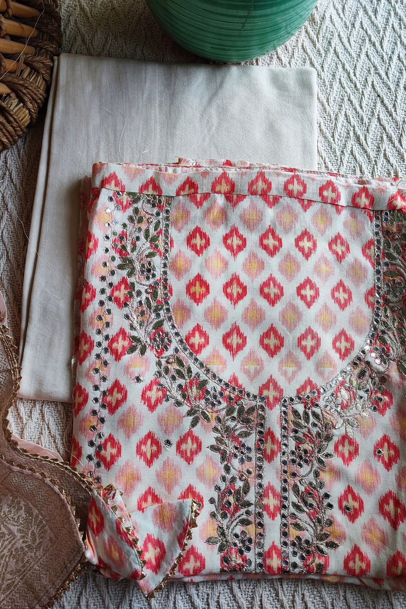 Muslin Silk Suit with Gota Work and Banarsi Georgette Dupatta