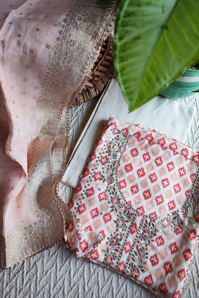 Muslin Silk Suit with Gota Work and Banarsi Georgette Dupatta