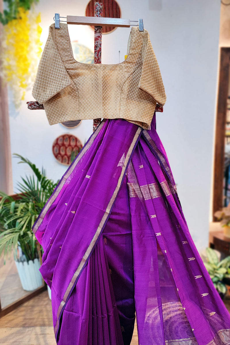 Magenta Premium Maheshwari Silk Saree with Thin Zari Border