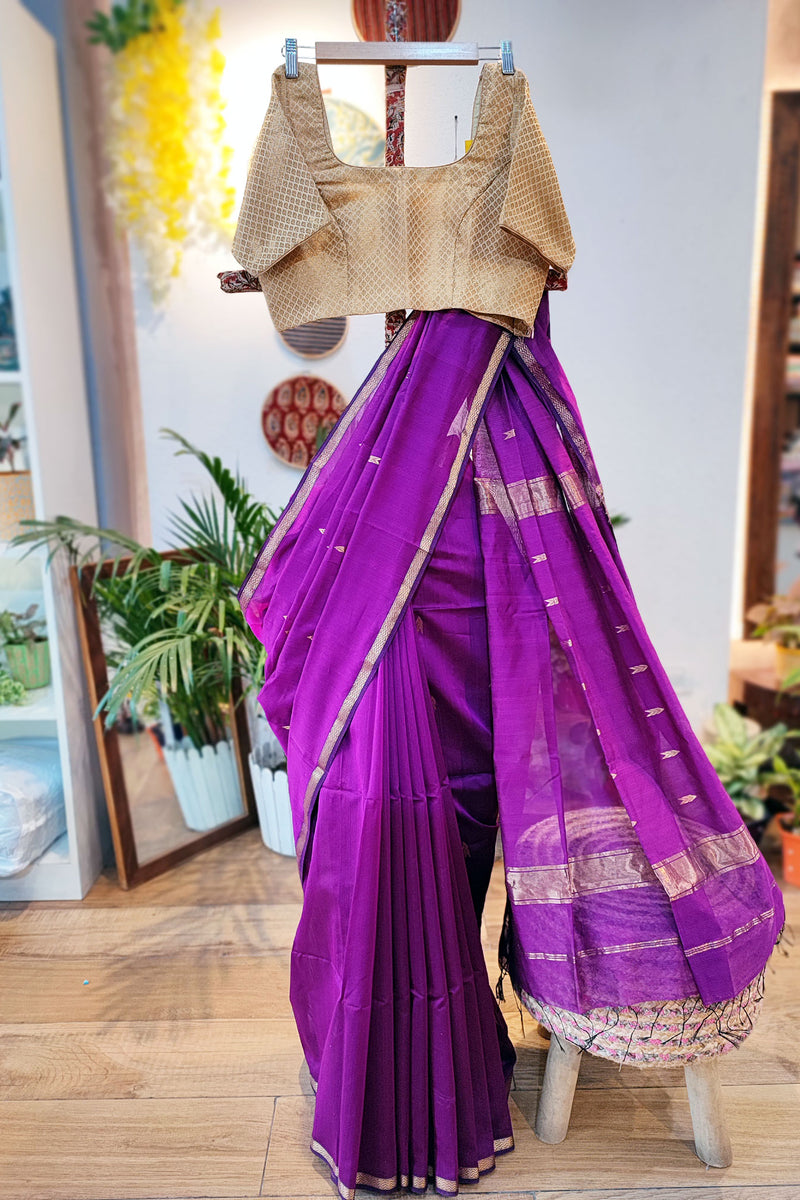 Magenta Premium Maheshwari Silk Saree with Thin Zari Border