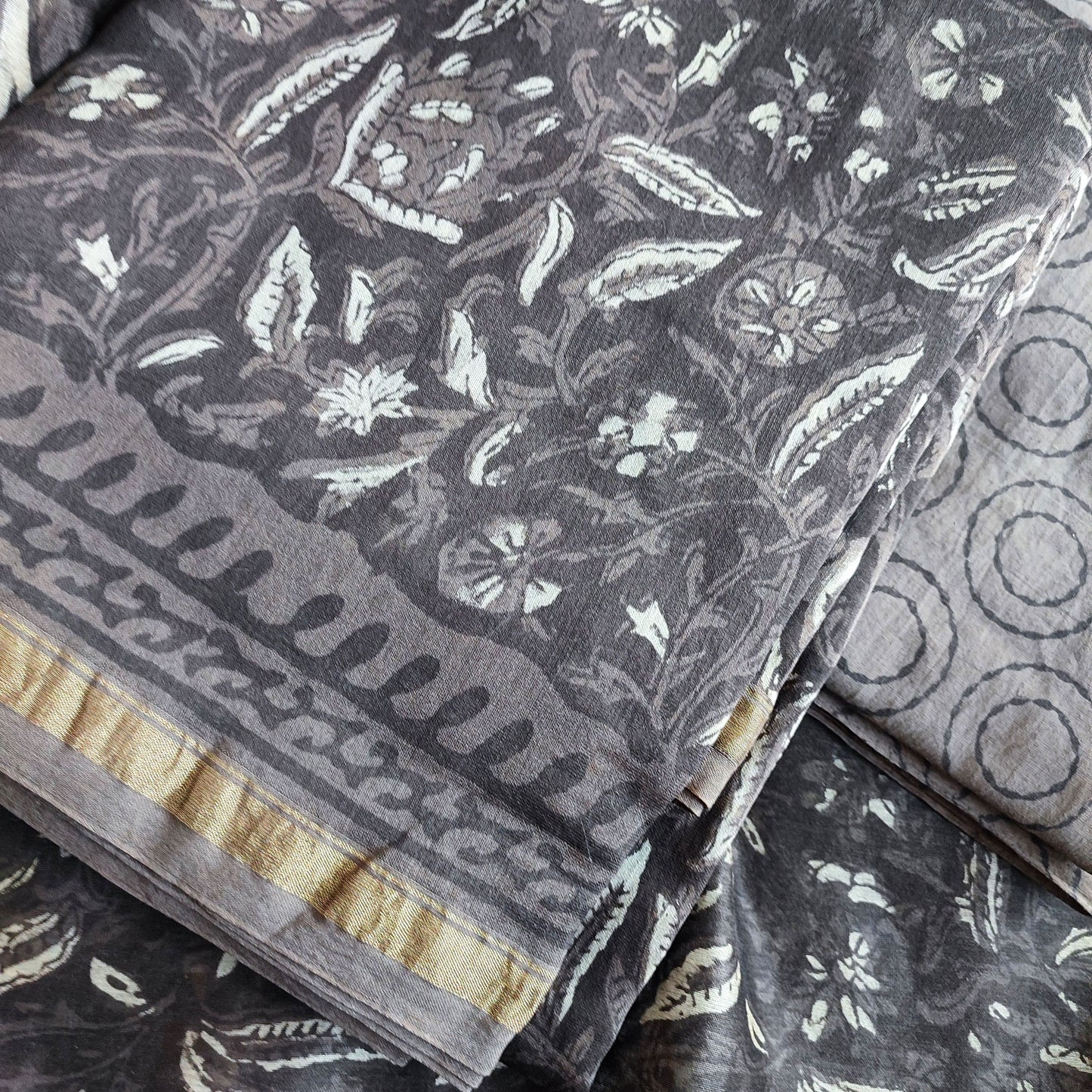 Grayish Brown Chanderi Silk Suits with Vanaspati Prints