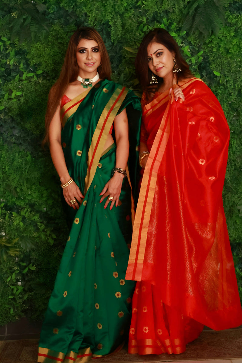 Crimson Red Premium Pattu Silk Chanderi Saree with Minakari motifs