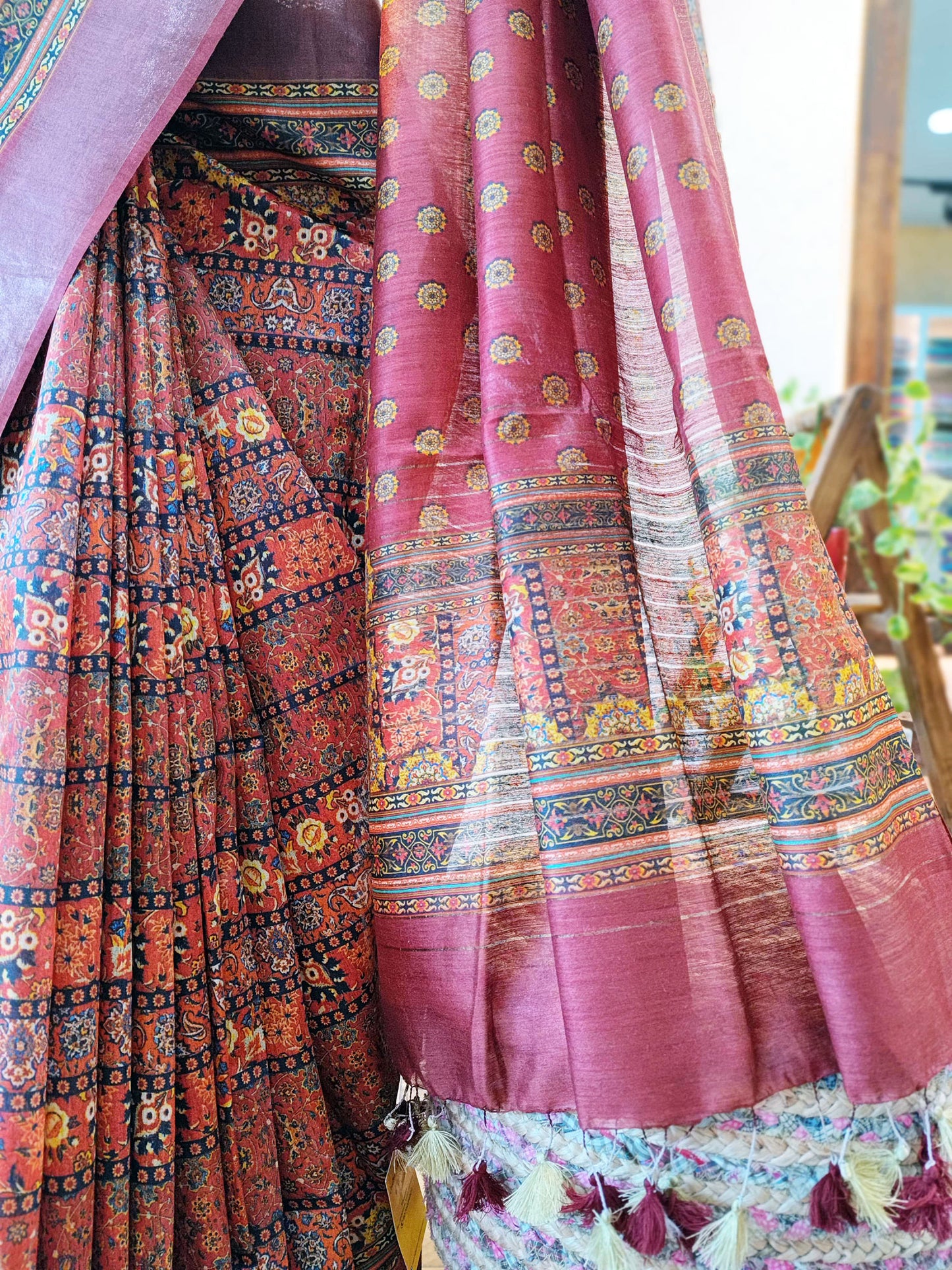 Multicolor Blush Pink Moonga Tussar Silk Saree With Digital Kalamkari Print