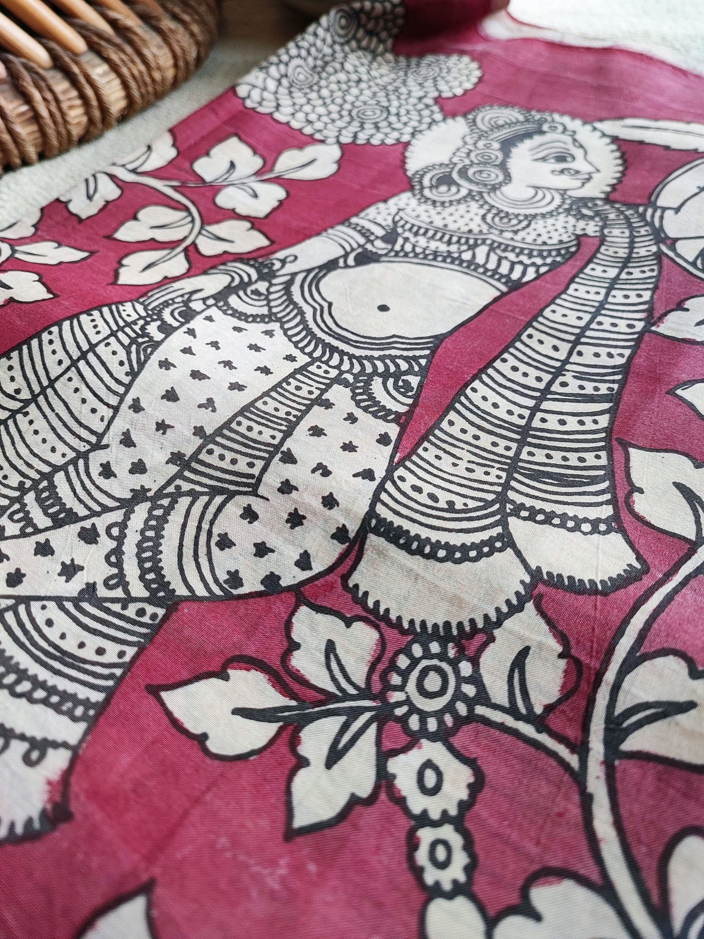 Hand-Painted Pen Srikalahasti Hot Pink Kalamkari Kurta and Maroon Pants Set