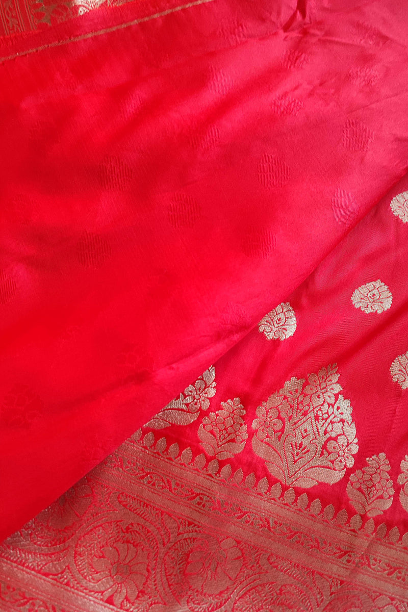 Crimson Banarsi Semi Silk Saree With Zari Work
