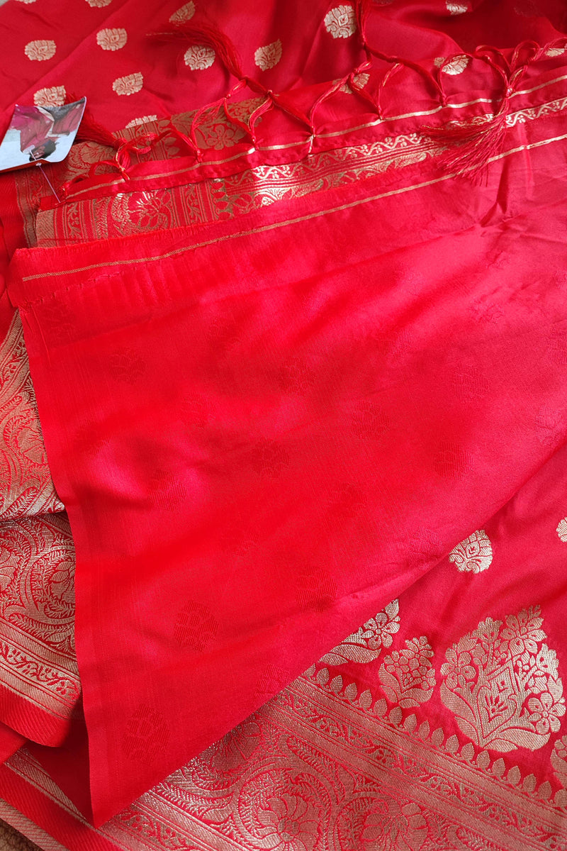 Crimson Banarsi Semi Silk Saree With Zari Work
