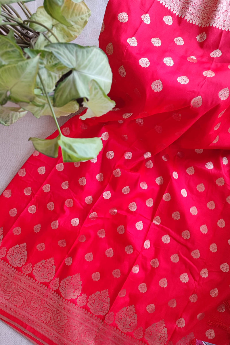 Crimson Banarsi Semi Silk Saree With Zari Work