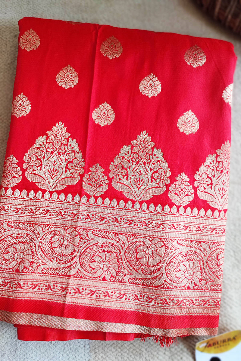 Crimson Banarsi Semi Silk Saree With Zari Work
