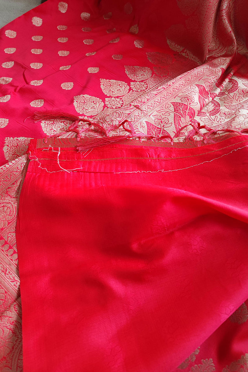 Ruby Banarsi Semi Silk Saree With Zari Work