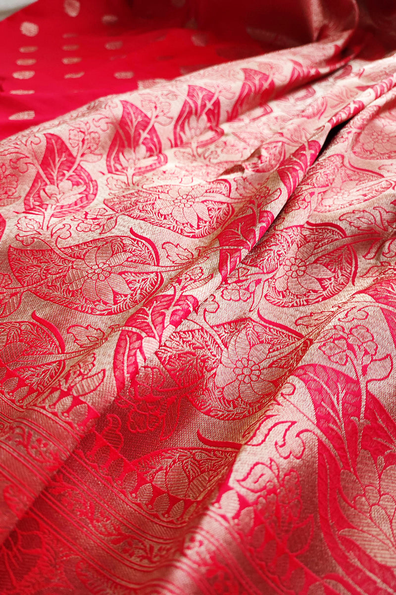 Ruby Banarsi Semi Silk Saree With Zari Work