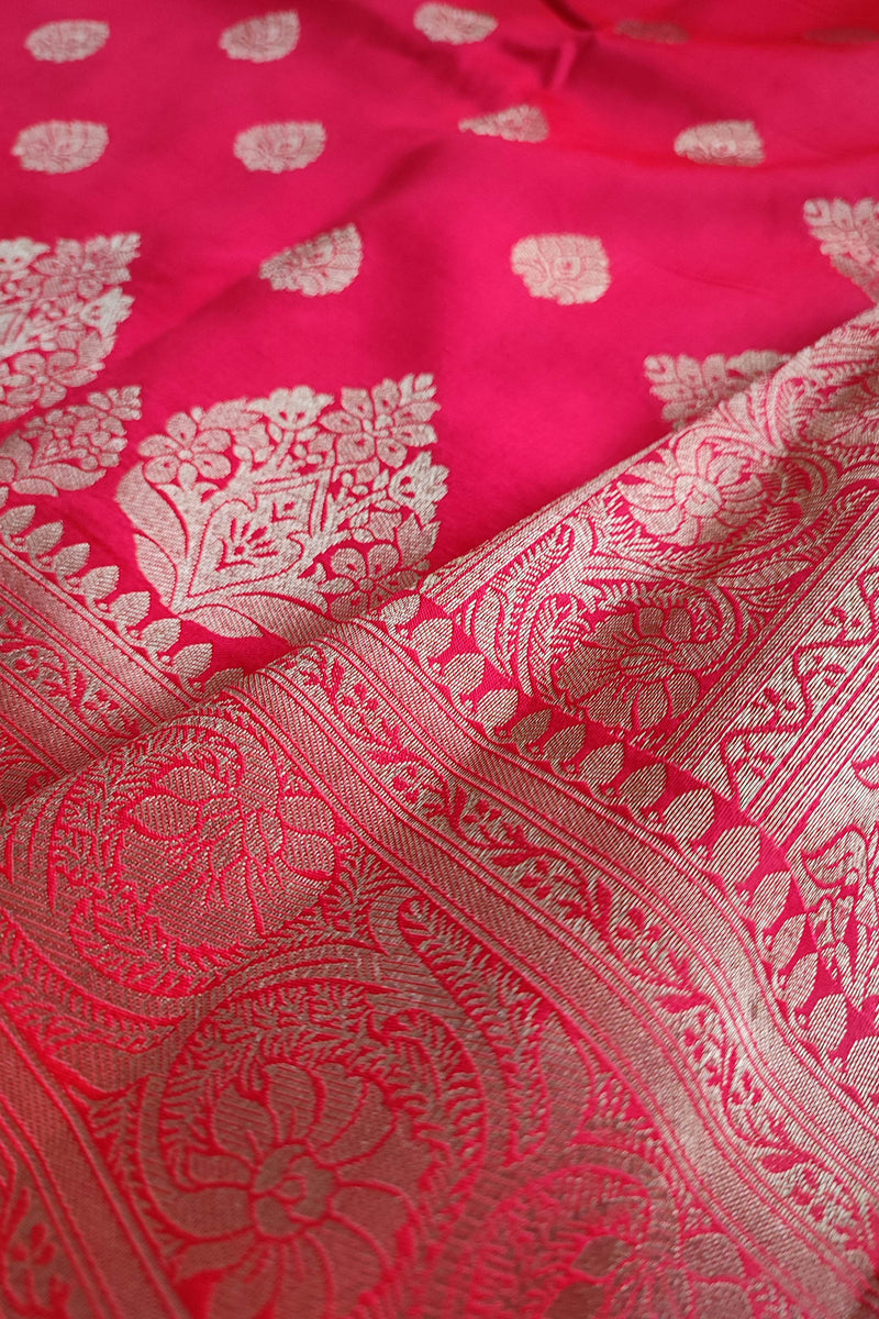 Ruby Banarsi Semi Silk Saree With Zari Work