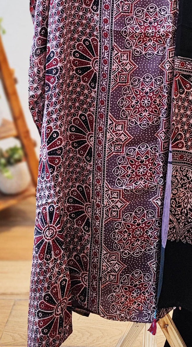 Lilac & Black Premium Ajrakh Modal Silk Handblock Printed Suit Set