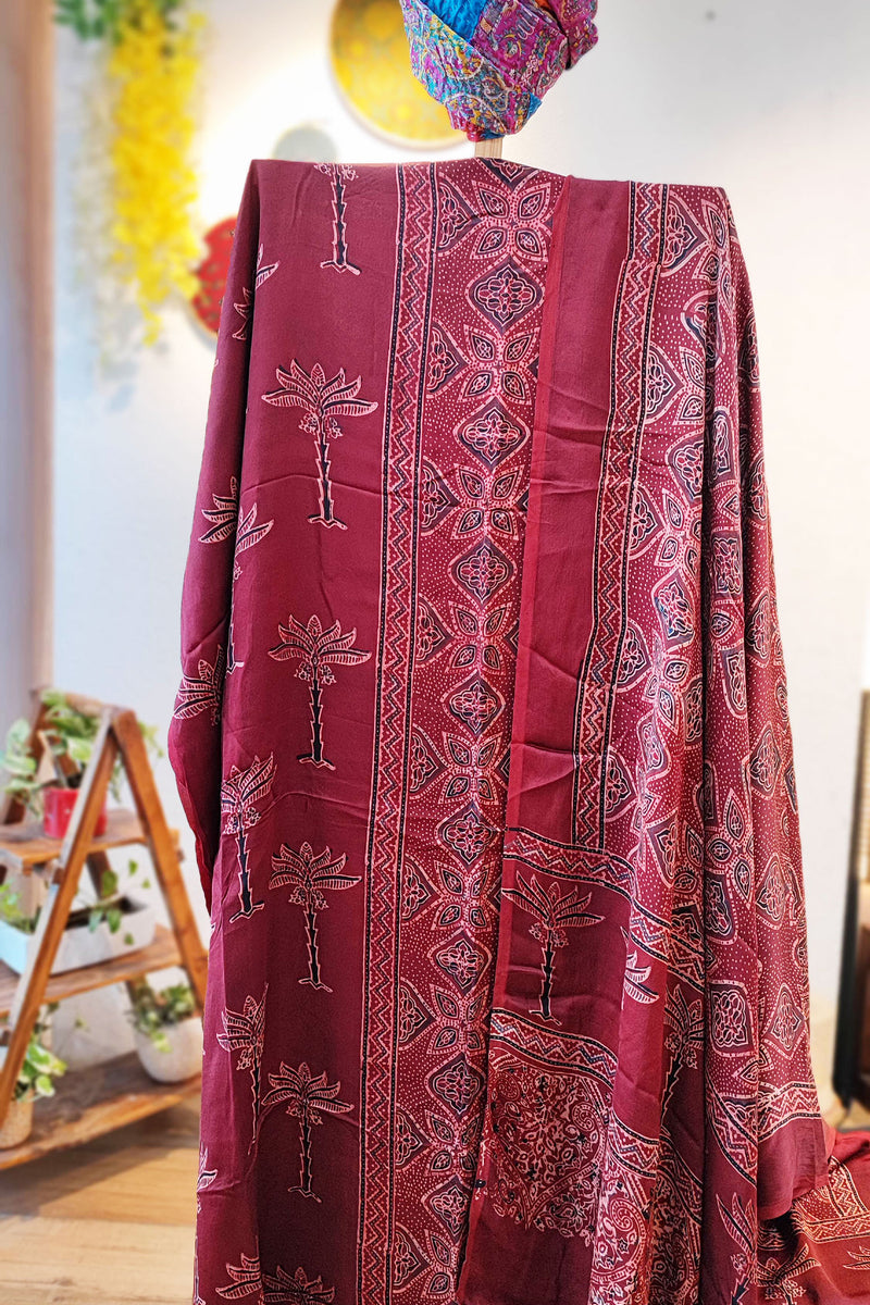 Berry Red Premium Ajrakh Modal Silk Handblock Printed Suit Set