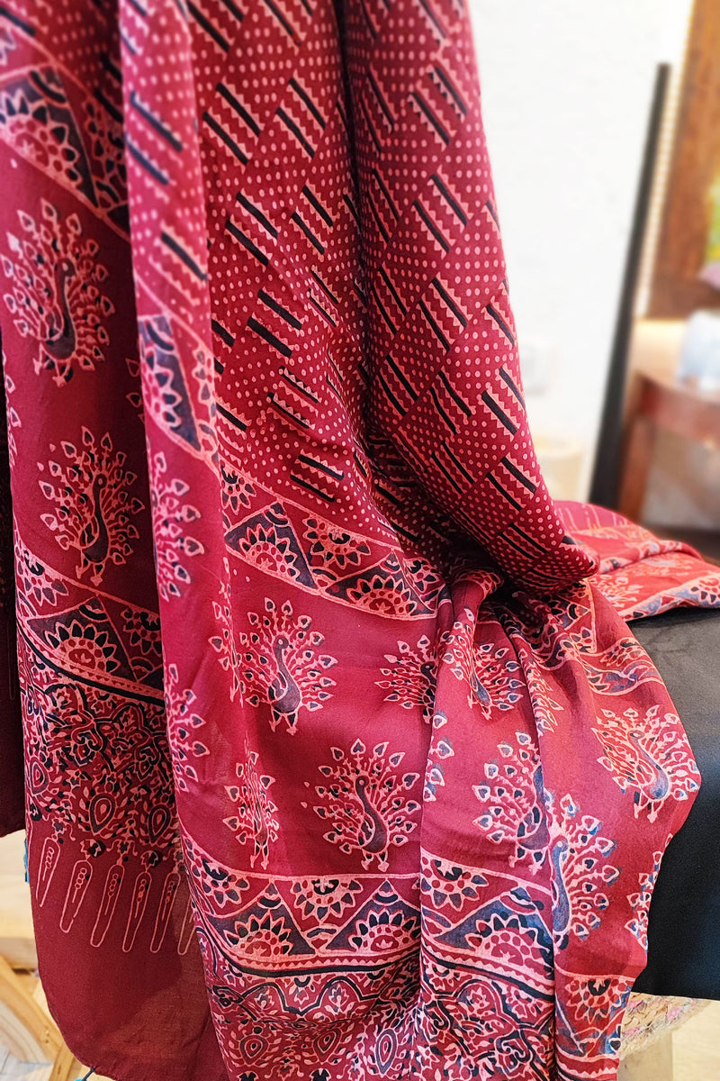 Cherry Red Premium Ajrakh Modal Silk Handblock Printed Suit Set