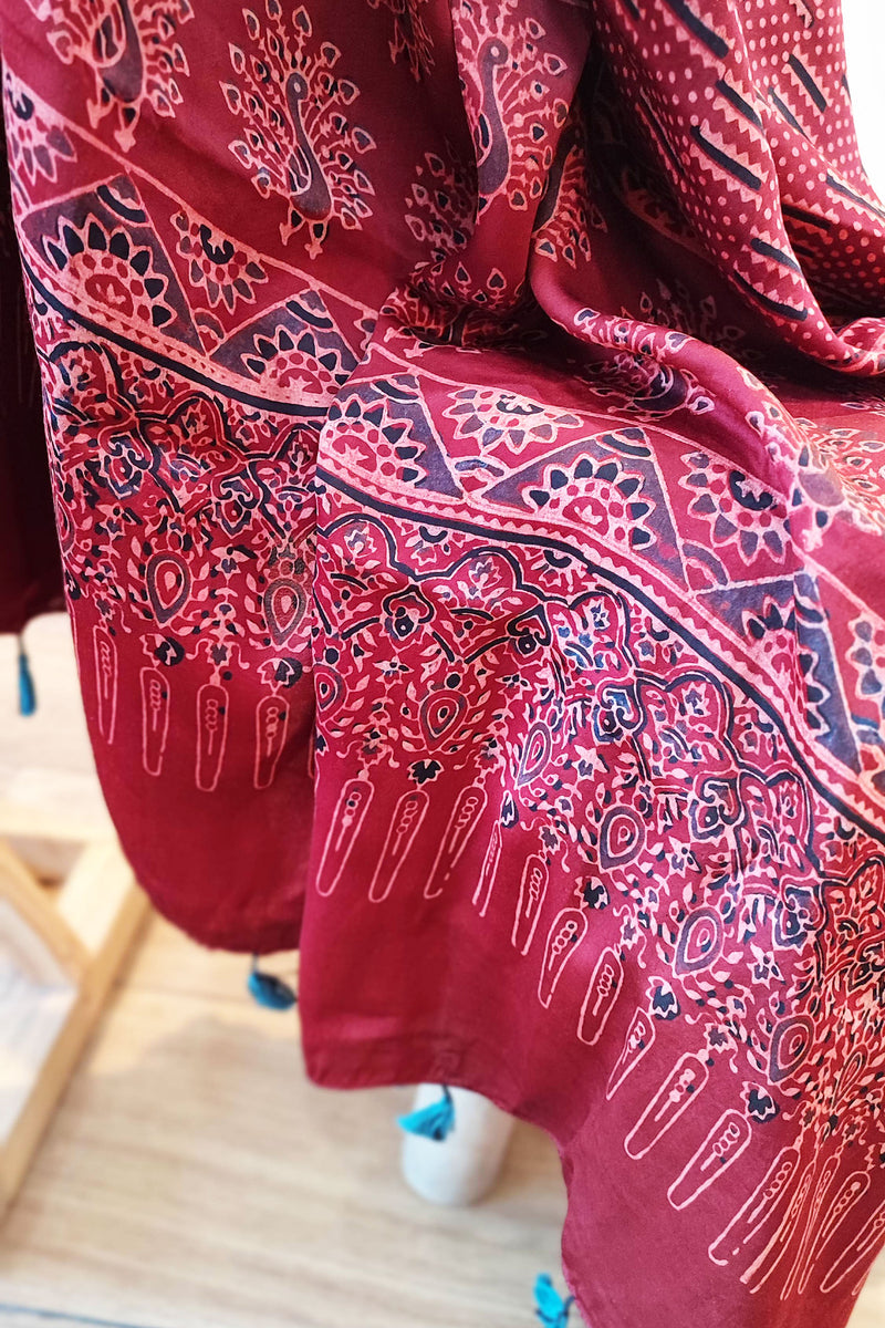 Cherry Red Premium Ajrakh Modal Silk Handblock Printed Suit Set