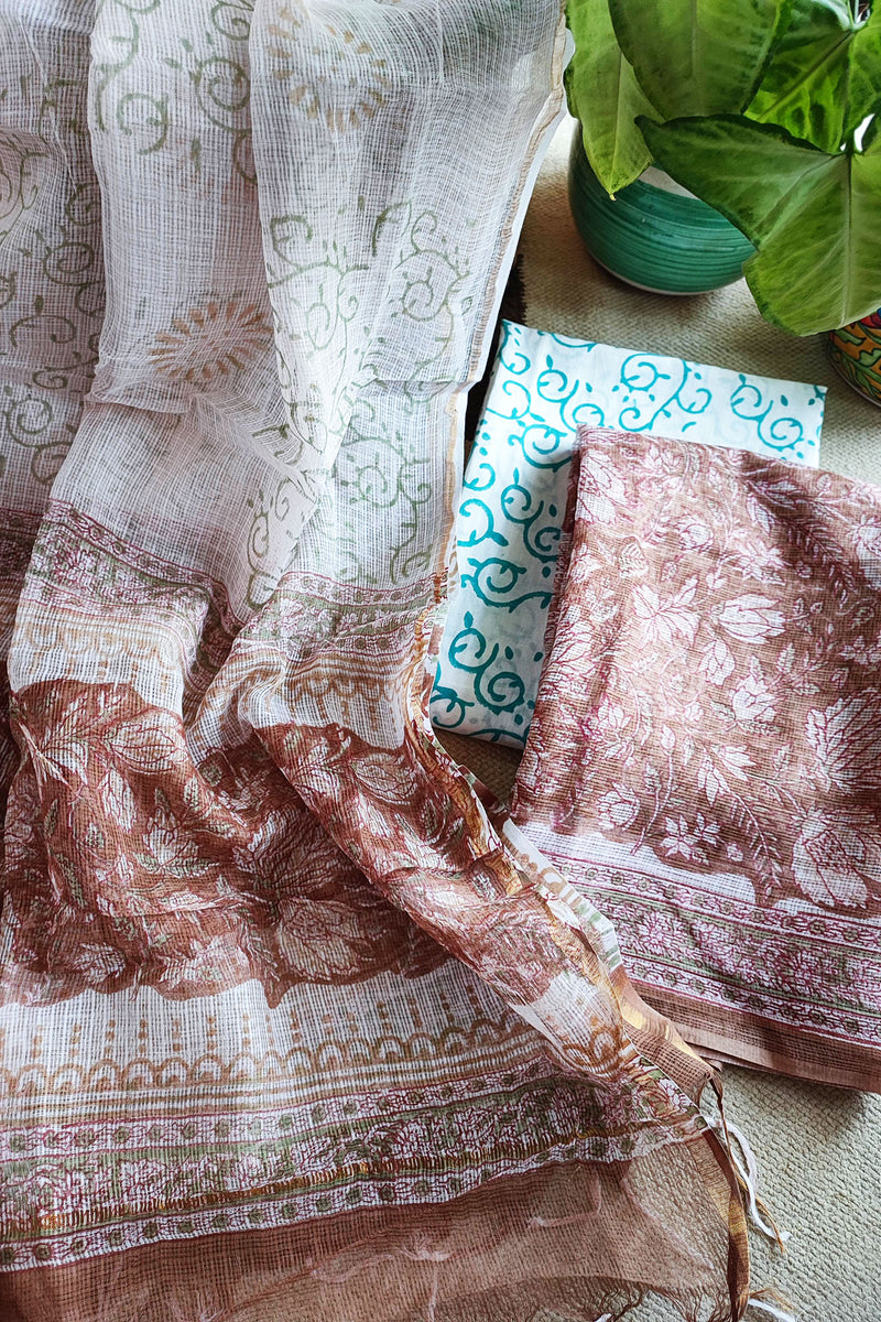 Rust & White Block Print Kota Suit Set