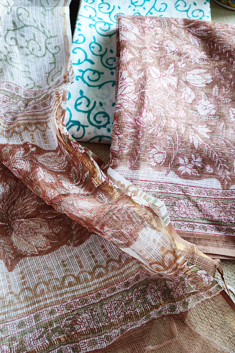 Rust & White Block Print Kota Suit Set