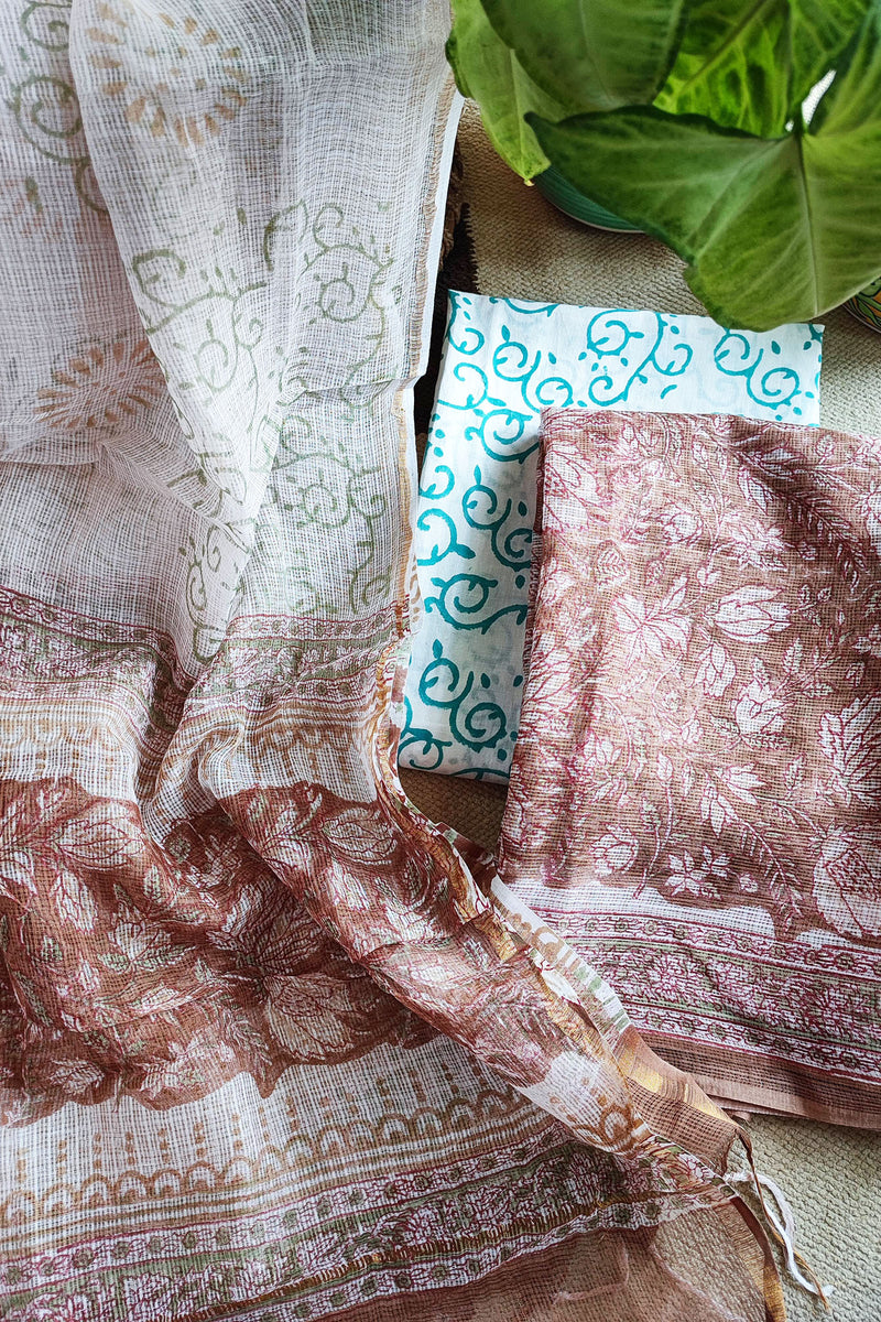 Rust & White Block Print Kota Suit Set